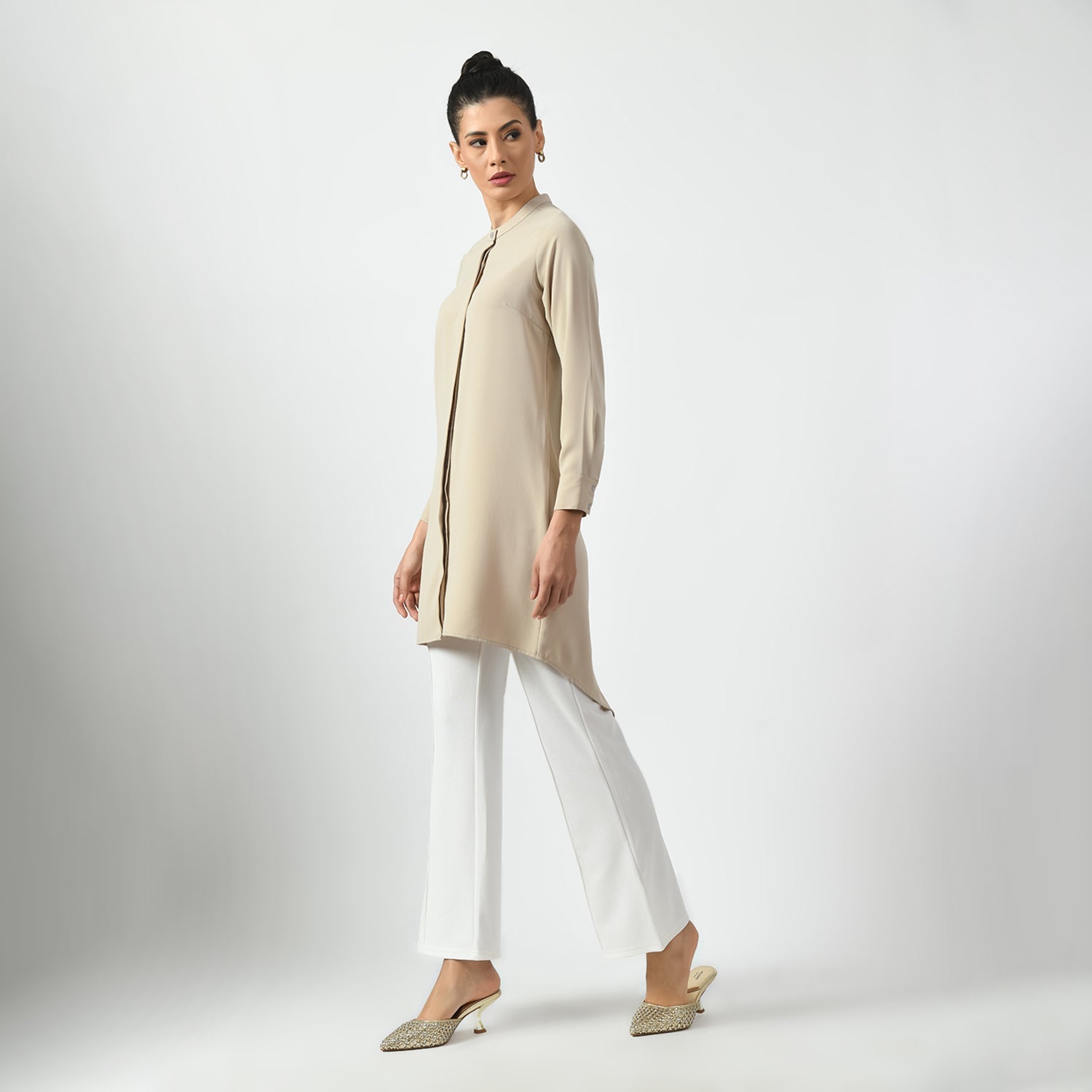 Light Beige Work Wear Tunics for Women-1