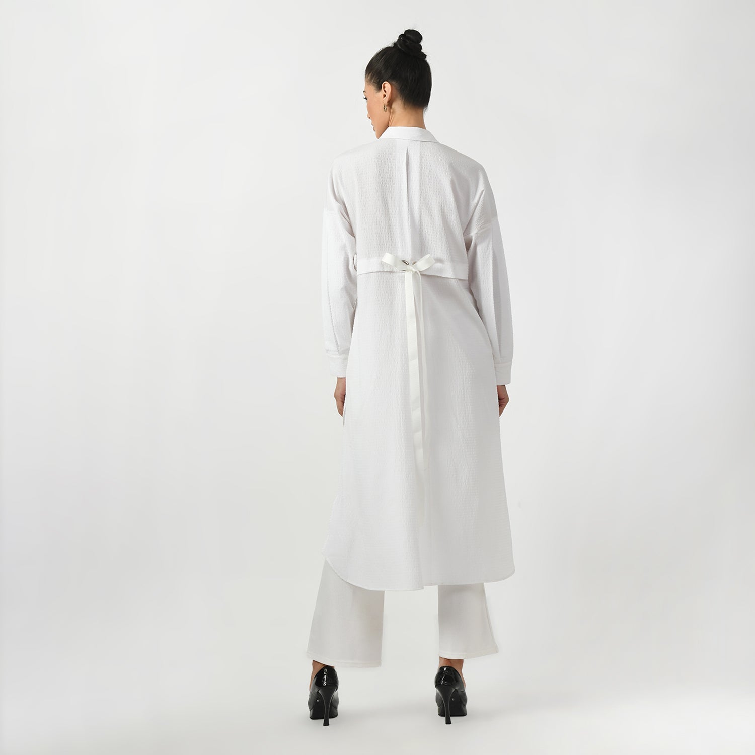 White Line Texture Asymmetrical Shirt
