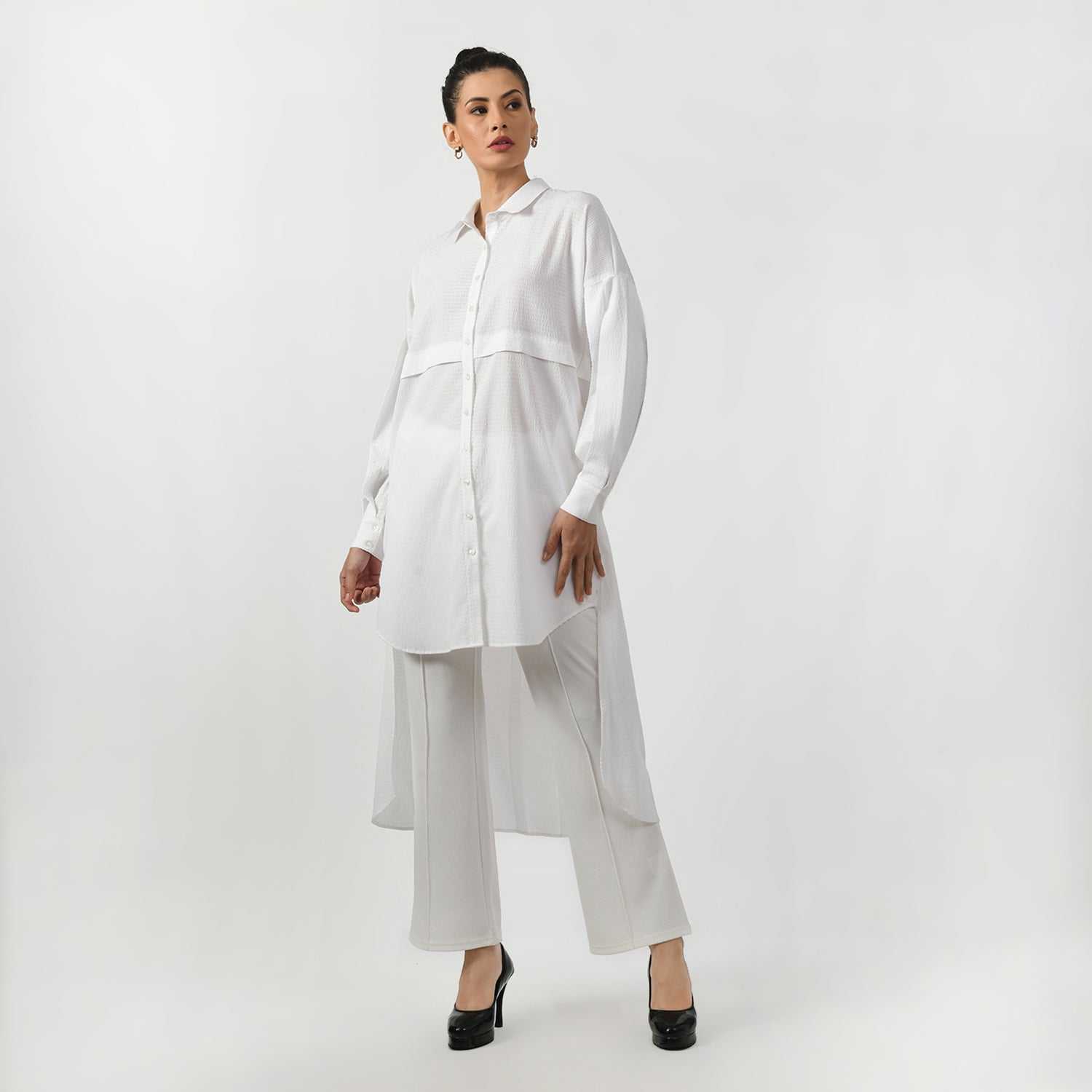 White Line Texture Asymmetrical Shirt