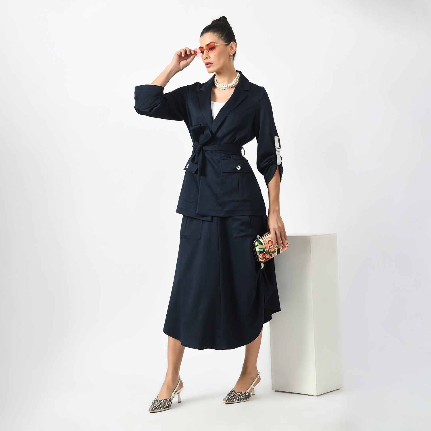 Navy Blue Jacket with Pocket for Women-7