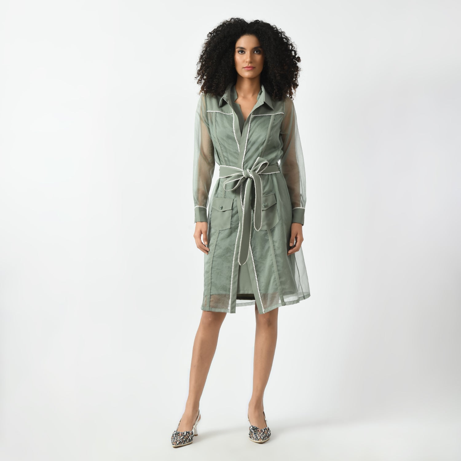 Dusty Green Organza Long Jacket-5