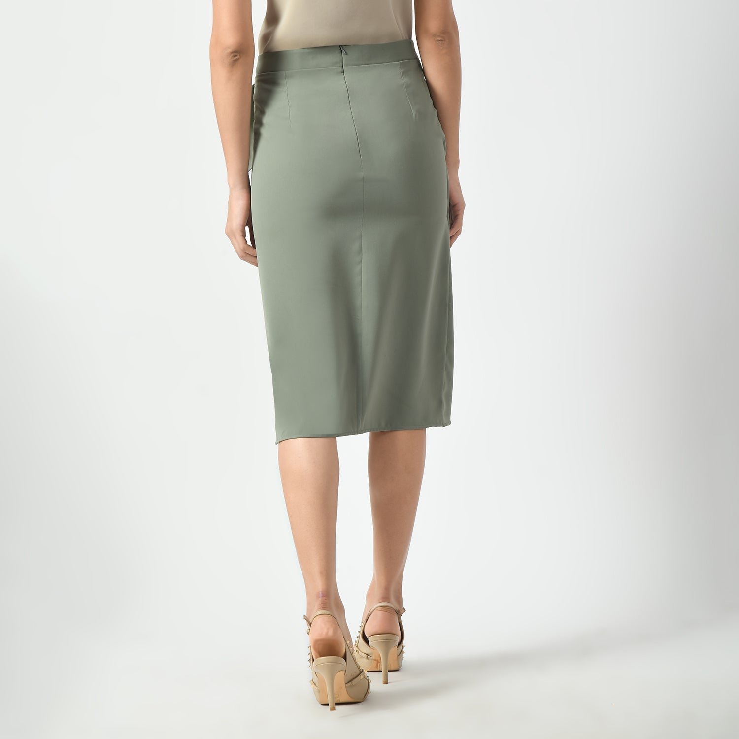 Dusty Green Overlap Skirt With Tie Knot