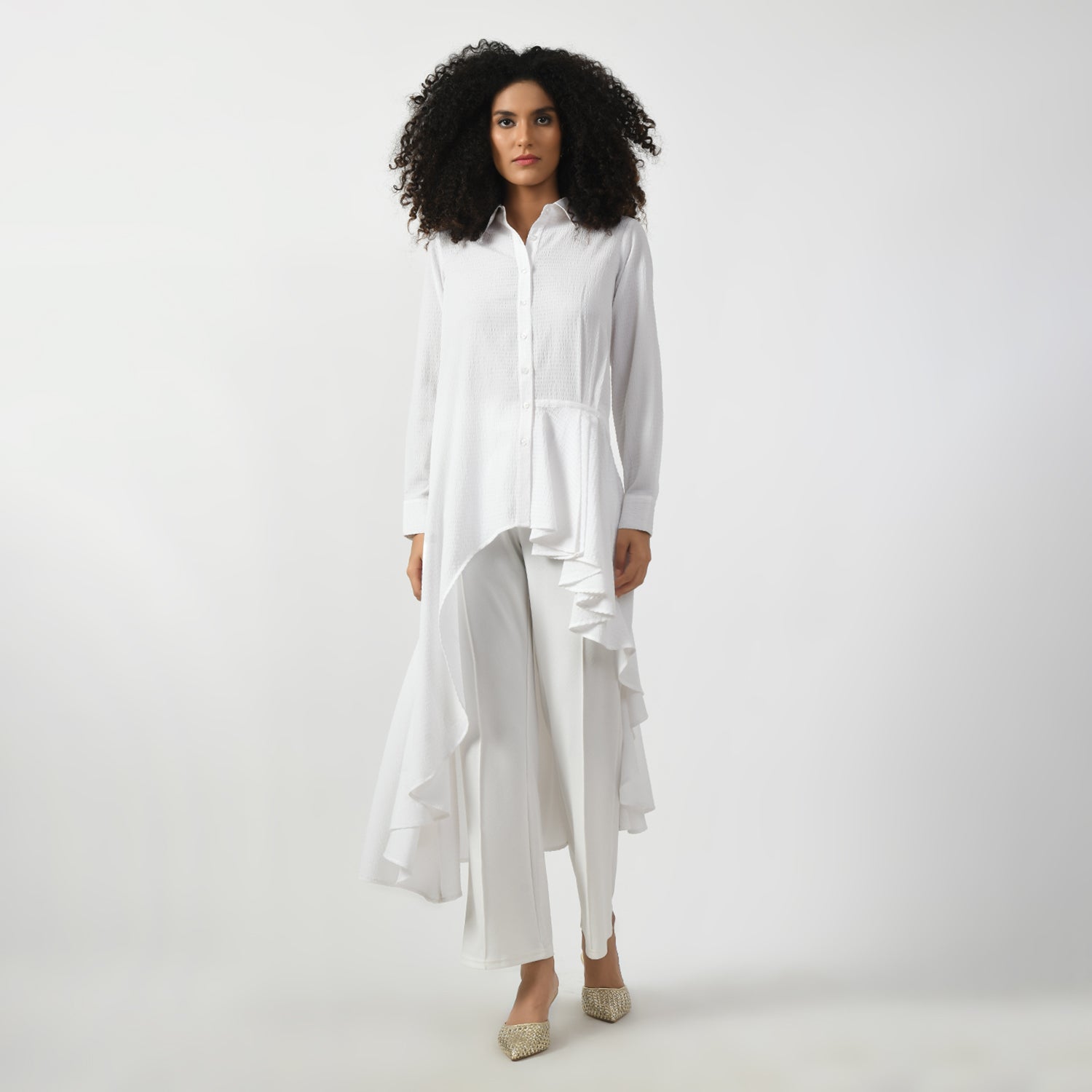 White Line Texture Long Tunic for Women-1