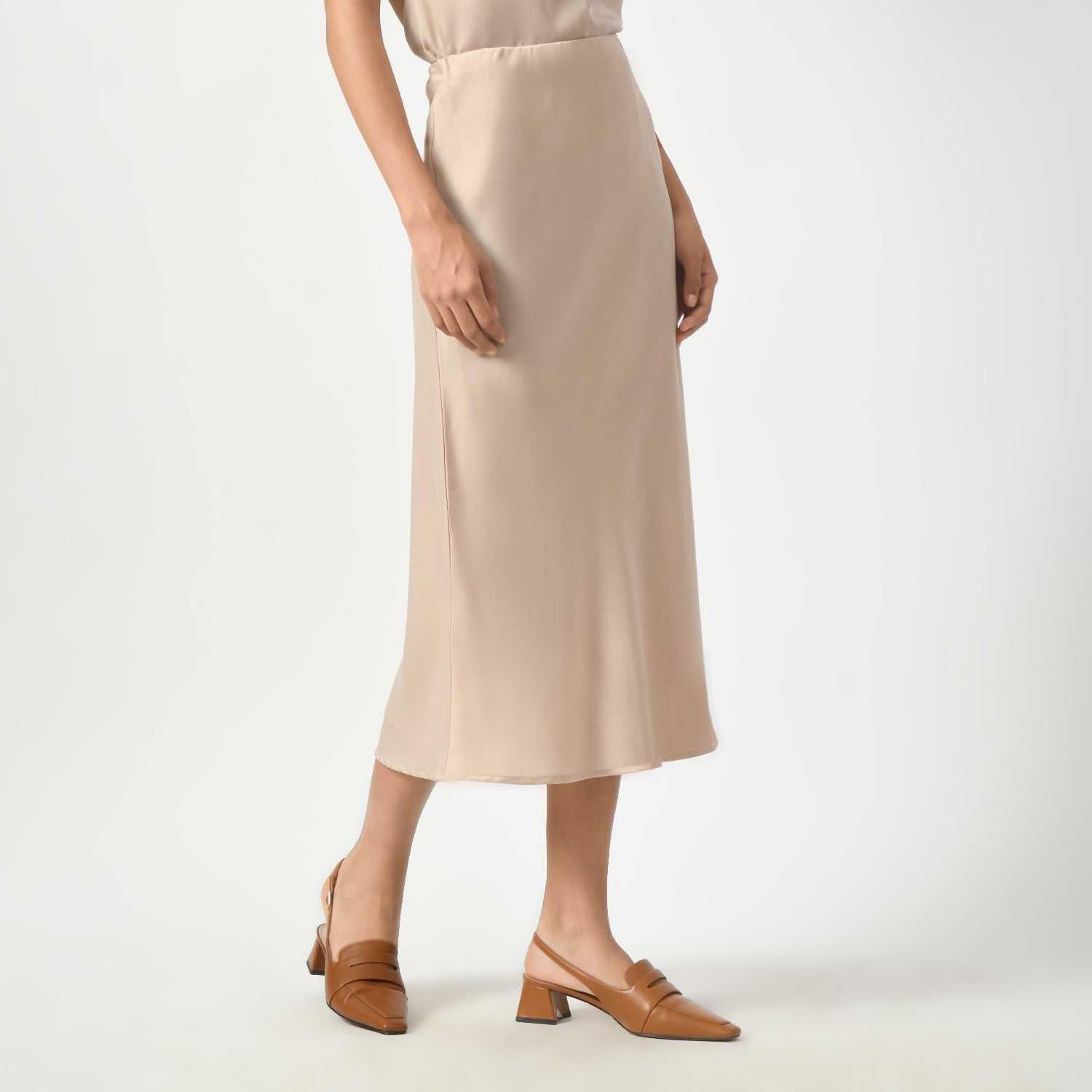 Off White Satin Bias Skirt