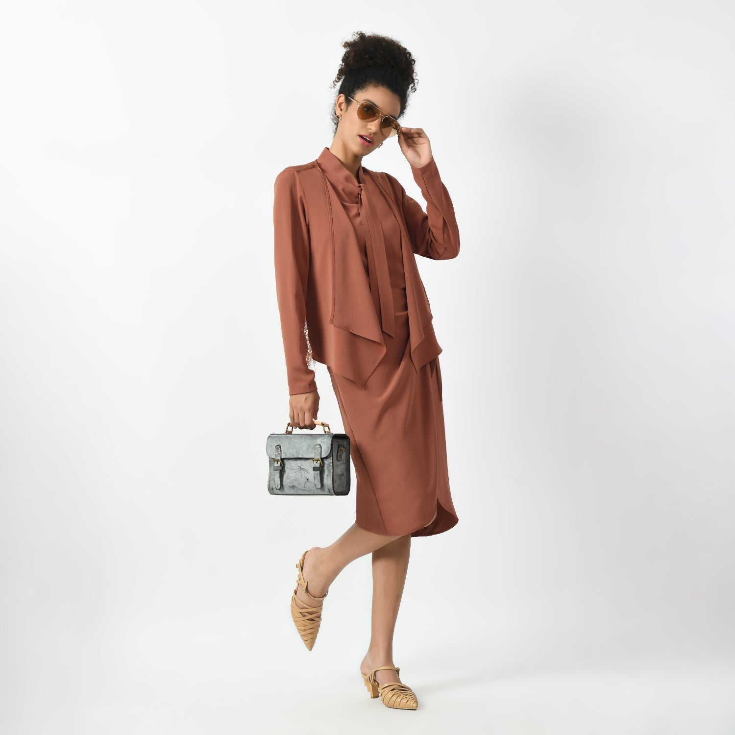 Peach Asymmetrical Short Lace Jacket for Women-6