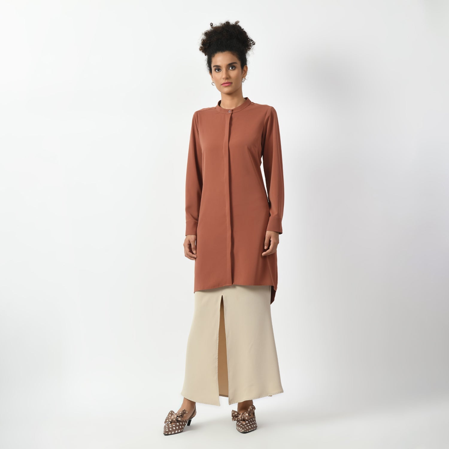 Peach Tunic With Mandarin Collar