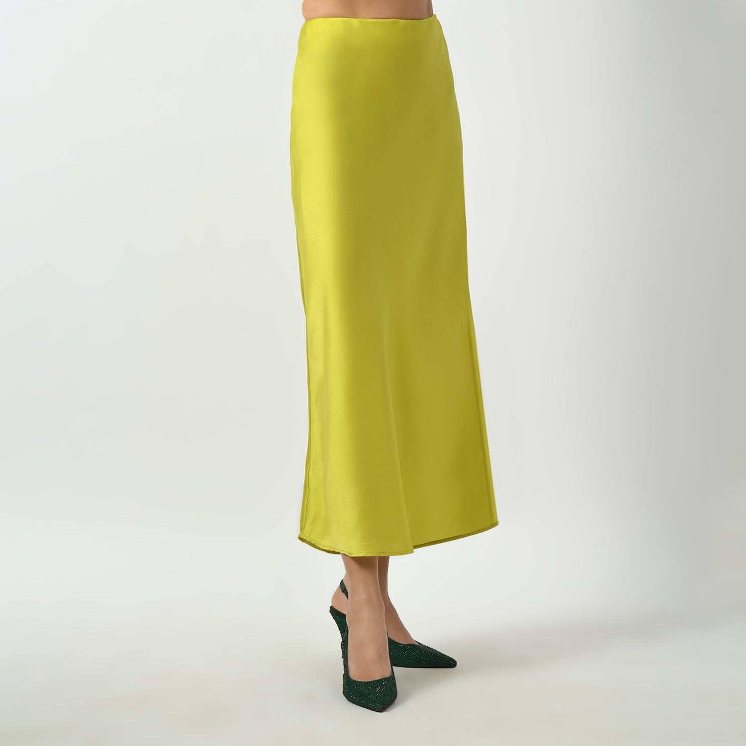 Olive Satin Bias Skirt