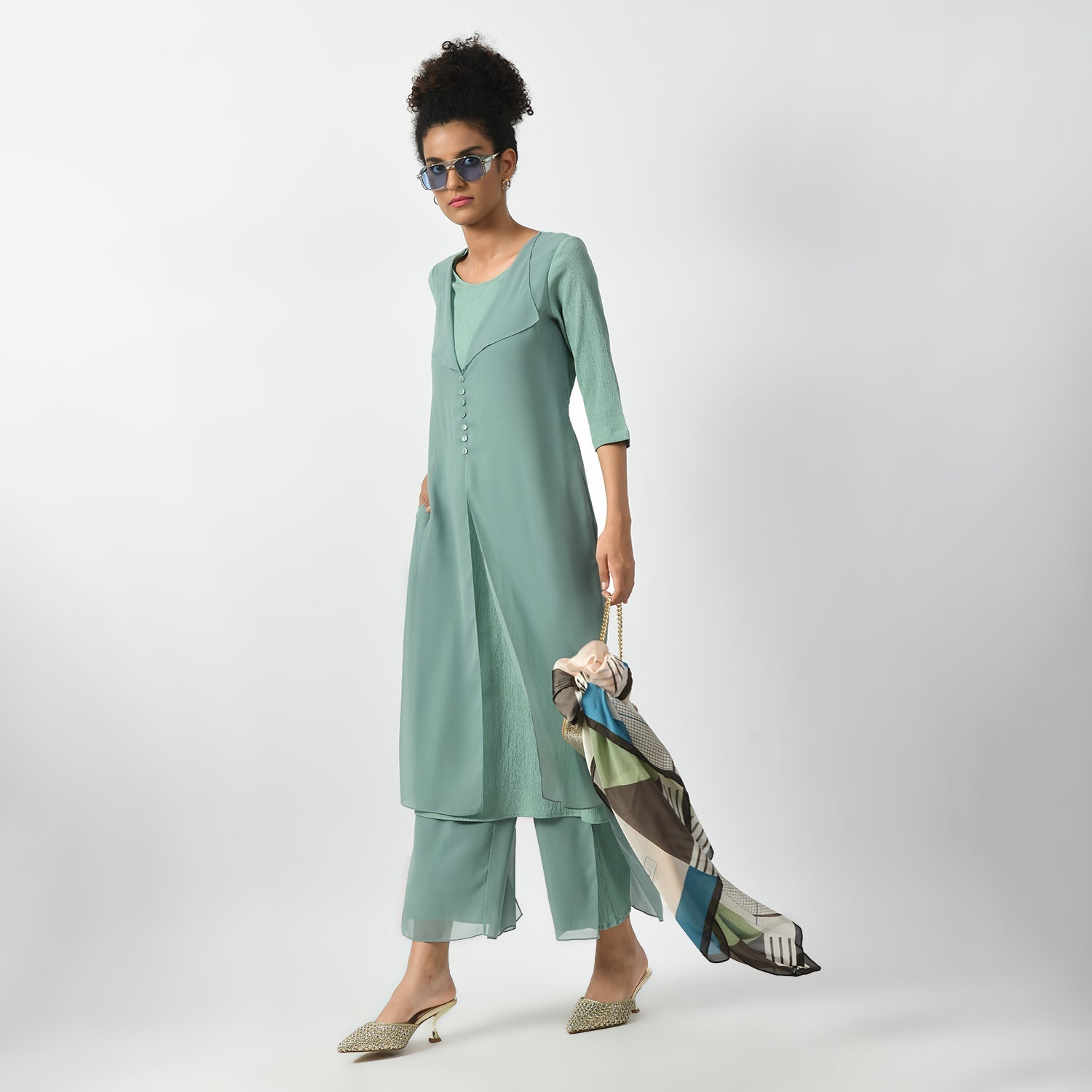 Light Green Texture Drape Dresses for Women Work Wear-6