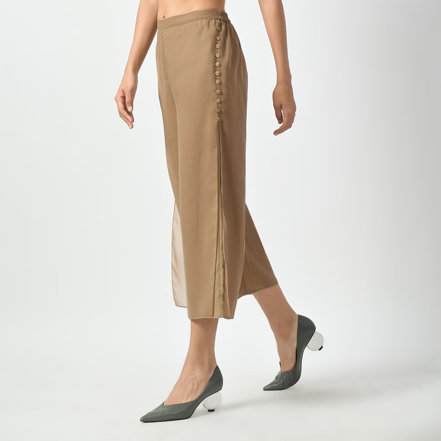 Beige Crepe Georgette Plazzo for Women-1