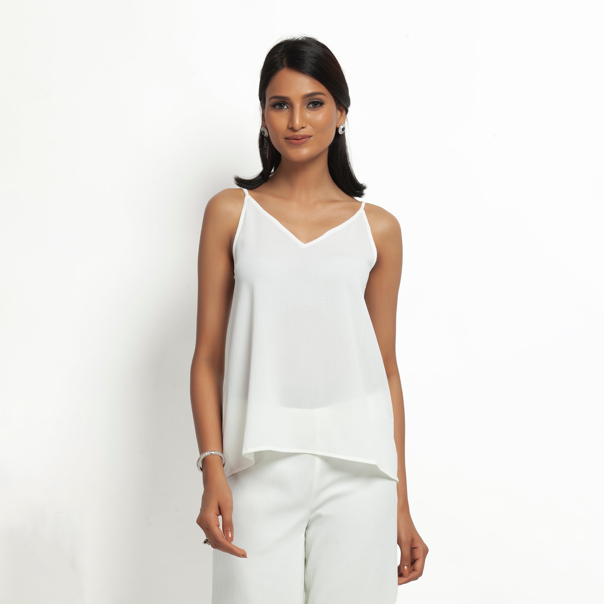 Buy White Crepe Spaghetti Top for Women