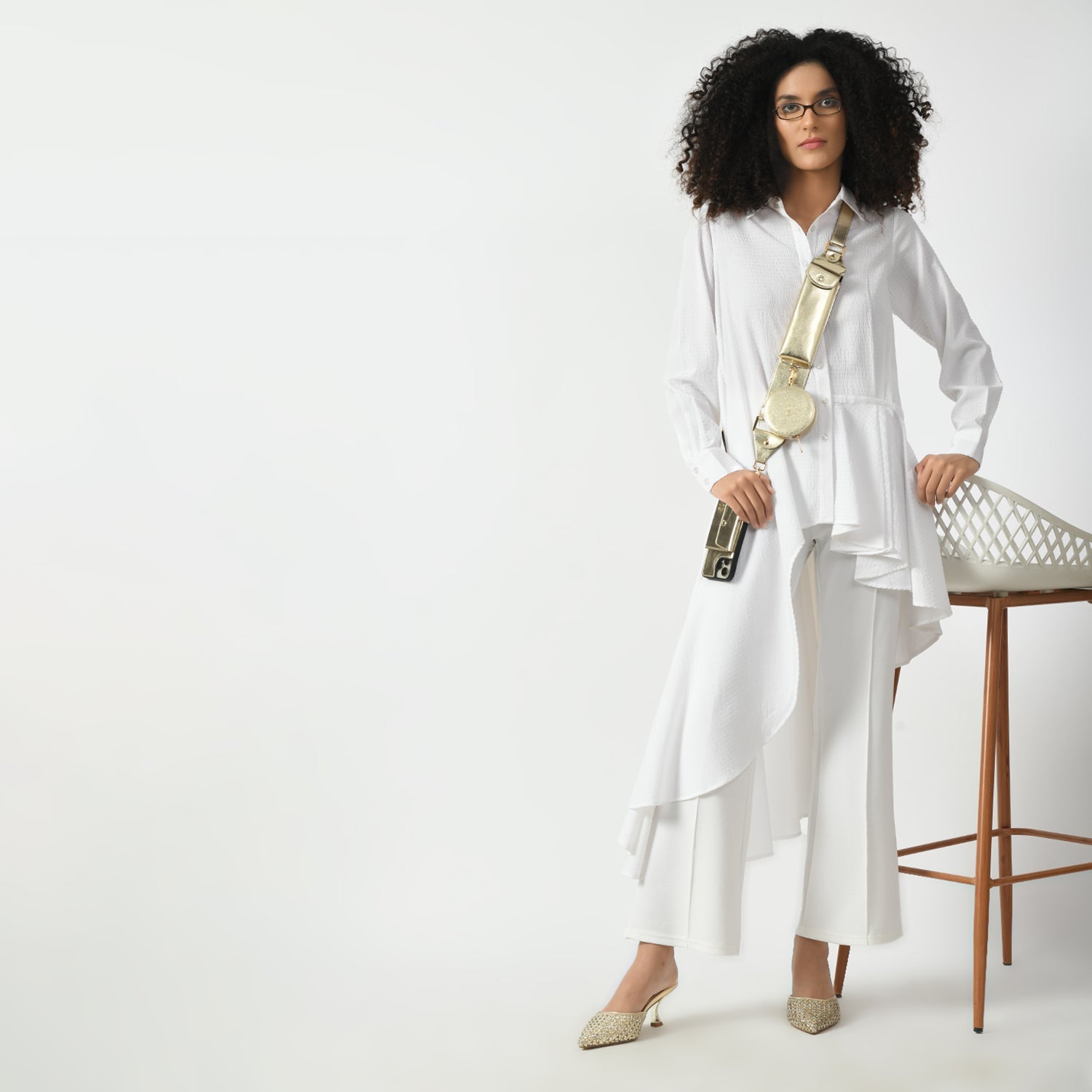 White Line Texture Long Tunic for Women