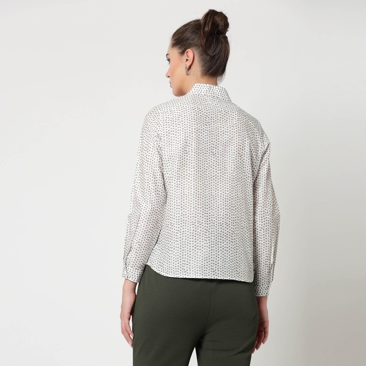 White & Olive Polka Top With Tie Knot, formal tops for women	
tops for women stylish	
office dress for women	
stylish tops for women	