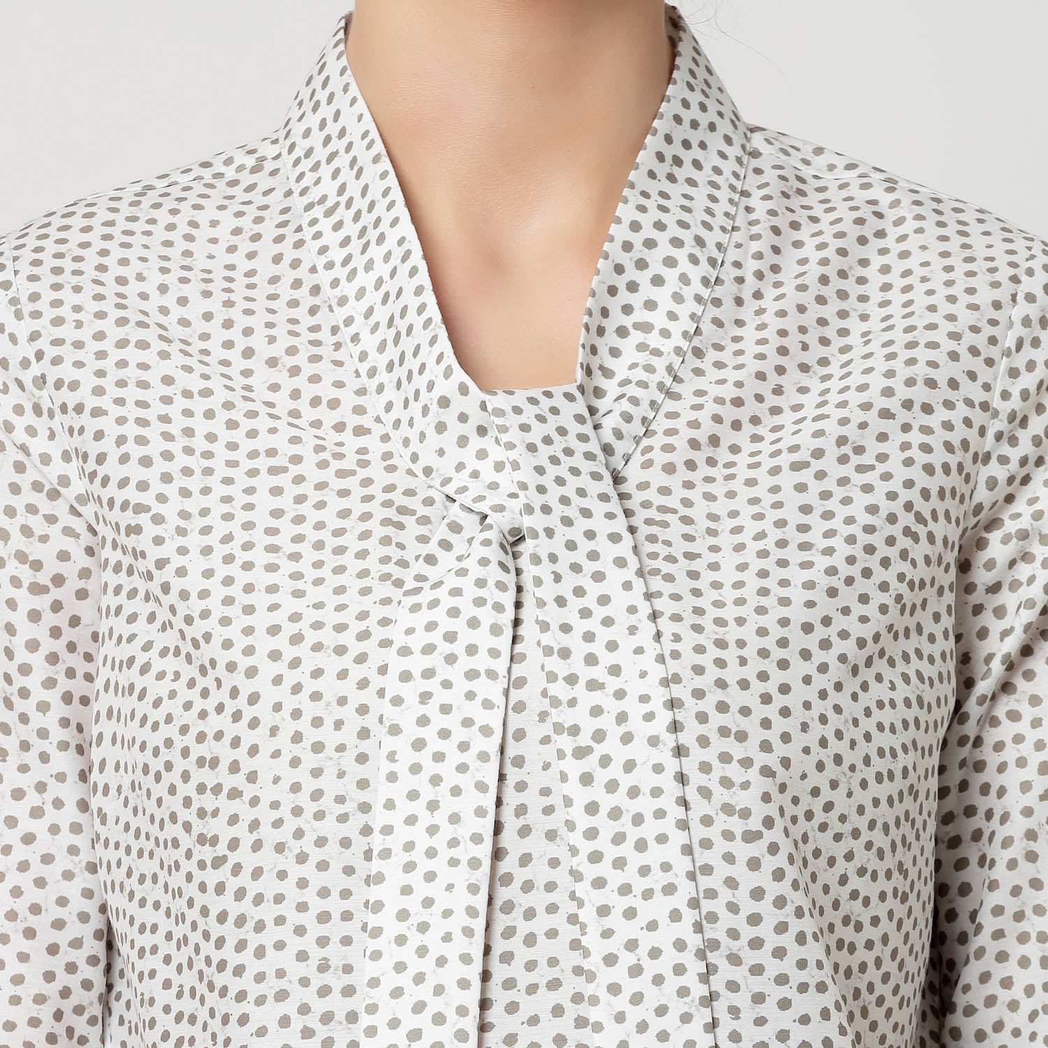 White & Olive Polka Top With Tie Knot, formal tops for women	
tops for women stylish	
office dress for women	
stylish tops for women	