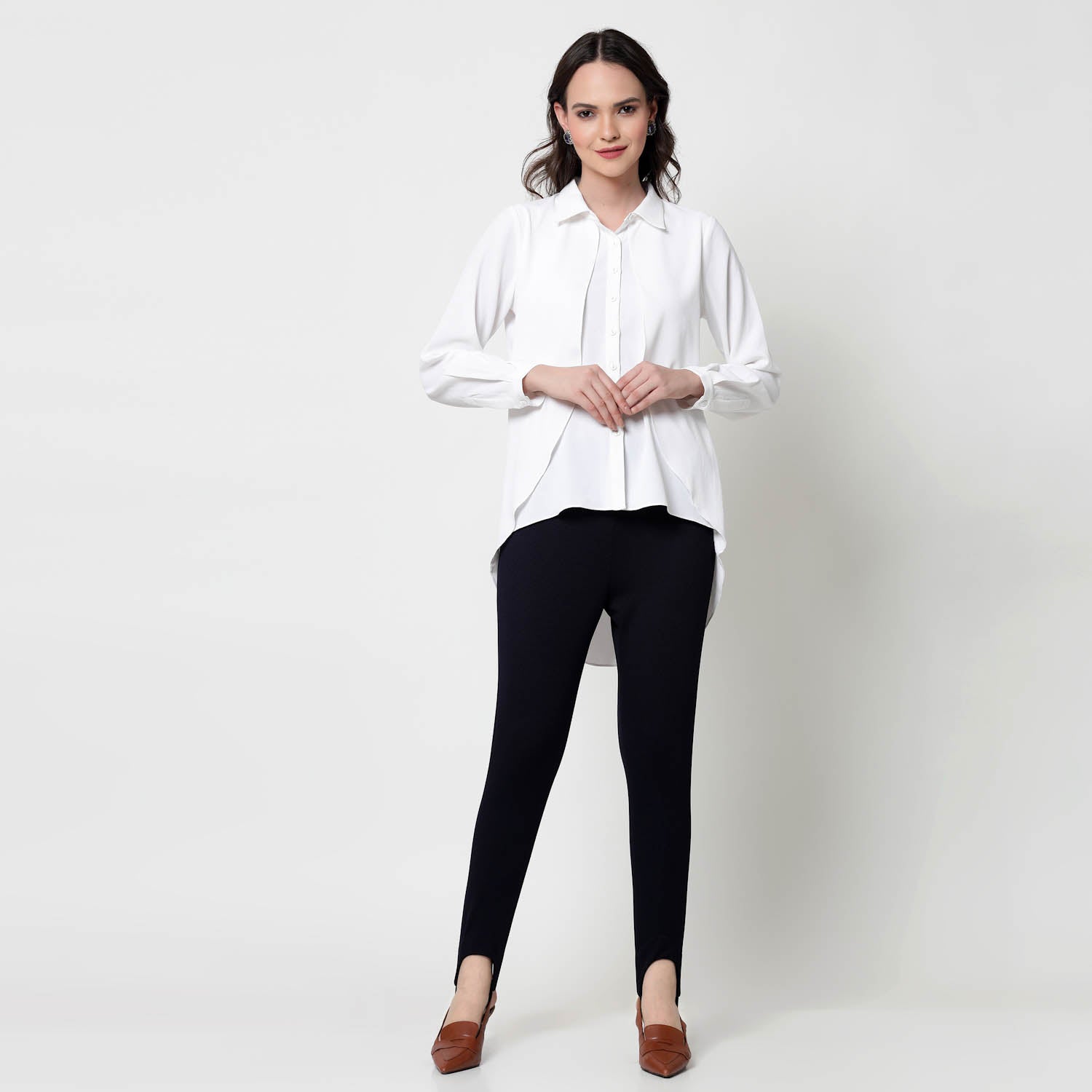 White Overlap Asymmetrical Top,womens formal shirts	
cotton shirts for women	
Ofiice shirts for women	