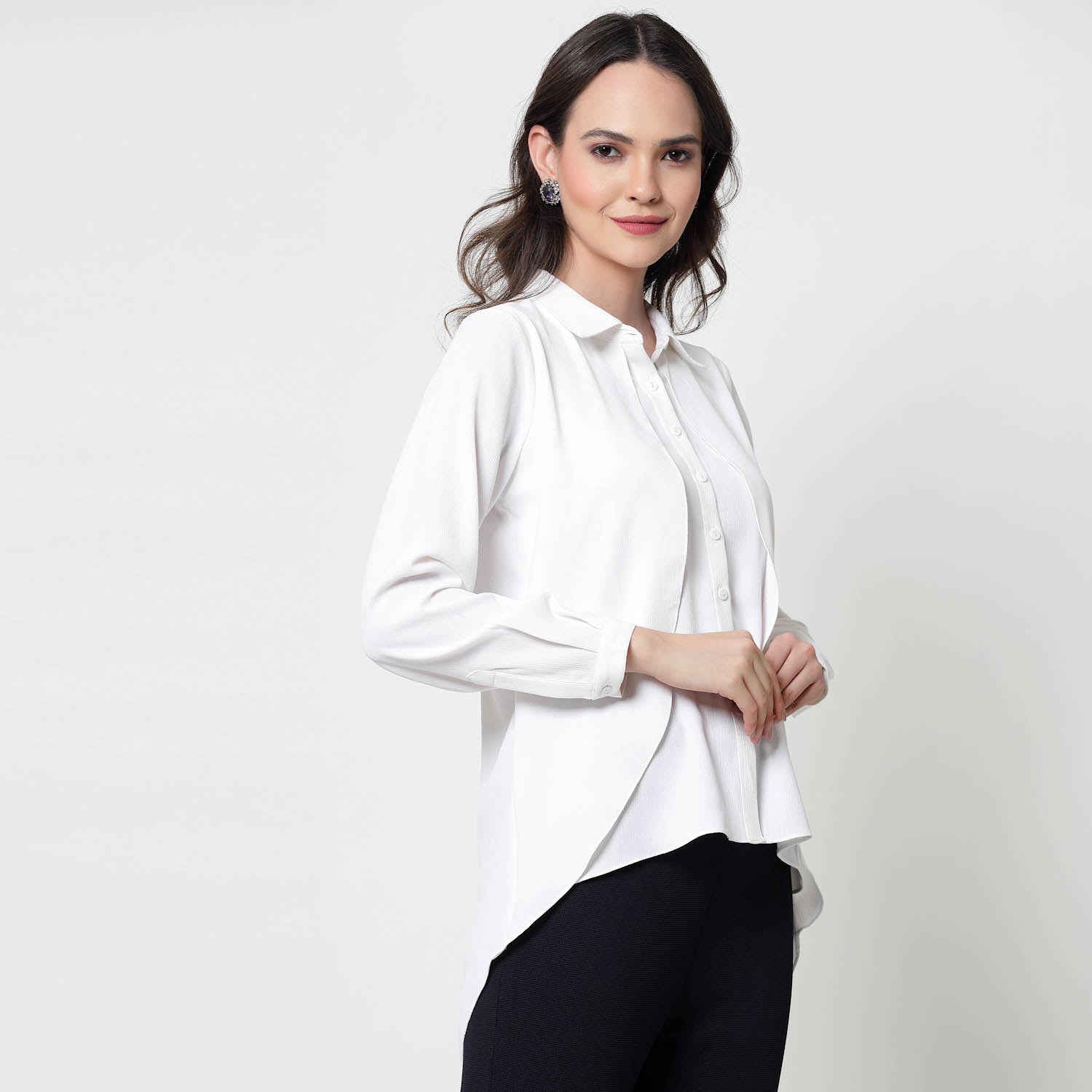 White Overlap Asymmetrical Top,womens formal shirts	
cotton shirts for women	
Ofiice shirts for women	
