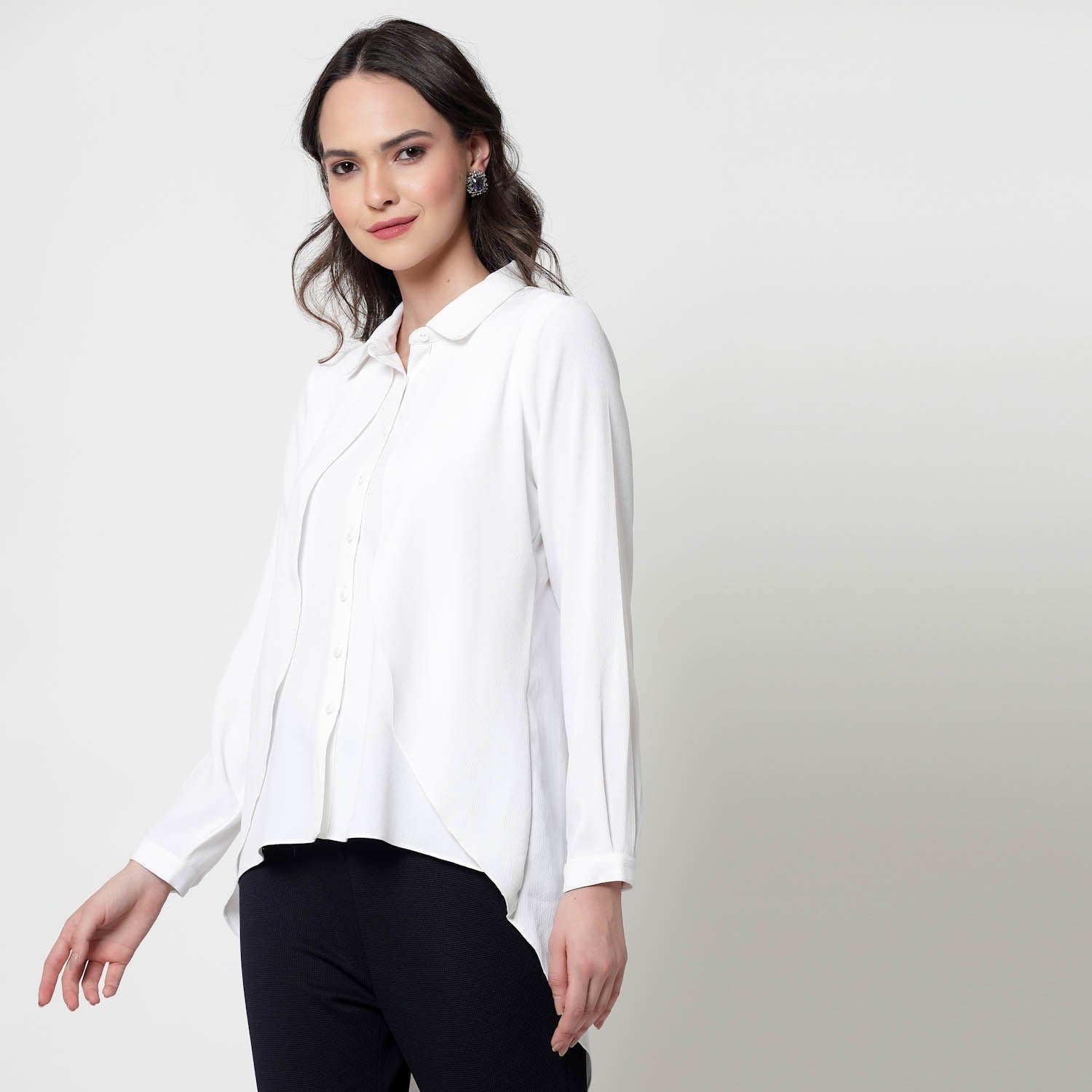 White Overlap Asymmetrical Top,womens formal shirts	
cotton shirts for women	
Ofiice shirts for women	