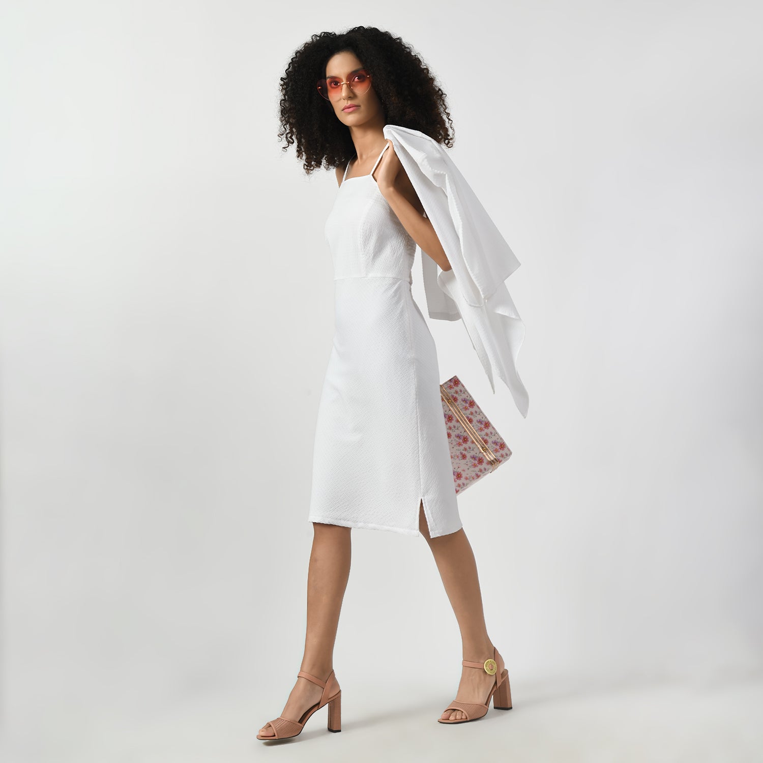 White Texture Halter Office Wear Dresses for Women-6