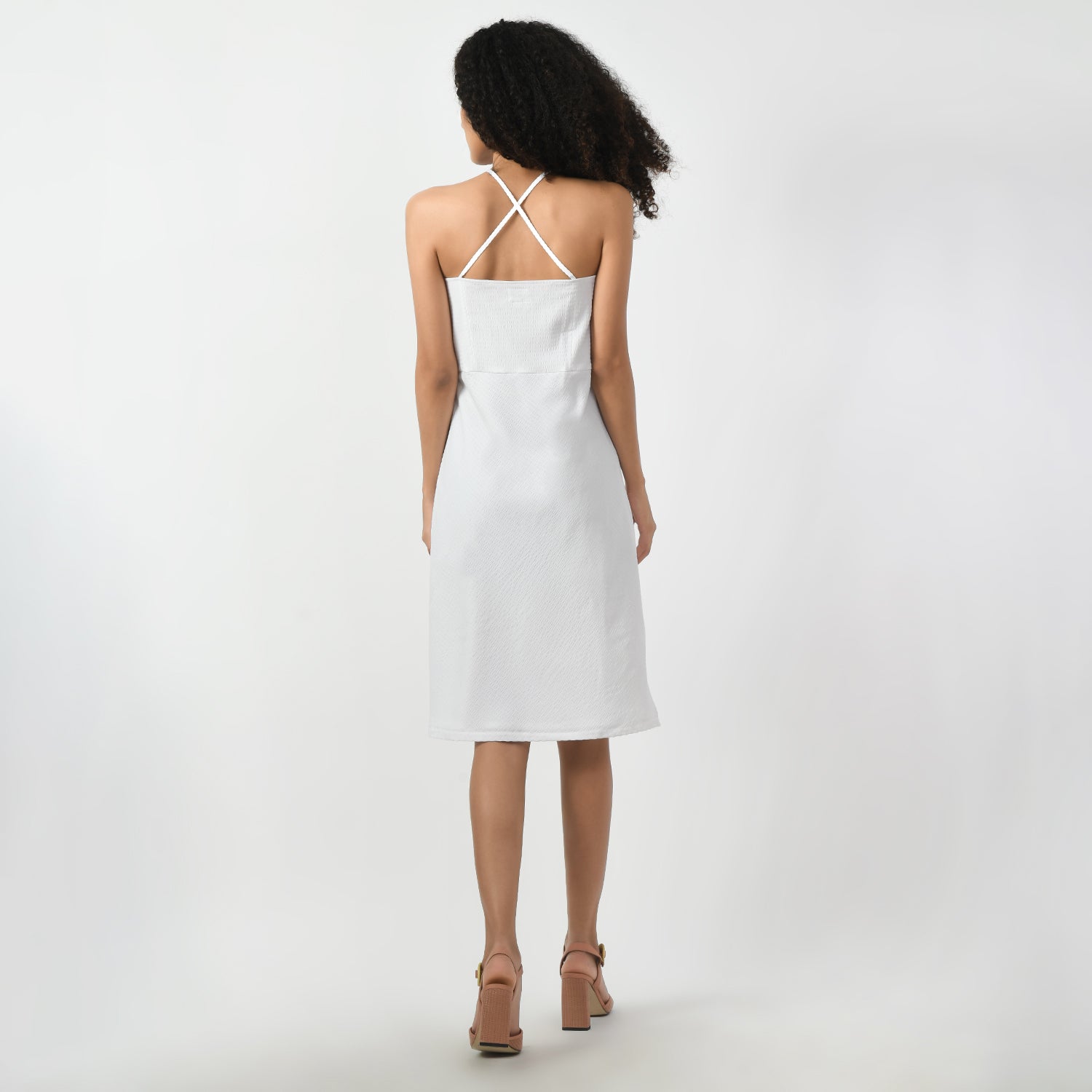 White Texture Halter Office Wear Dresses for Women-3