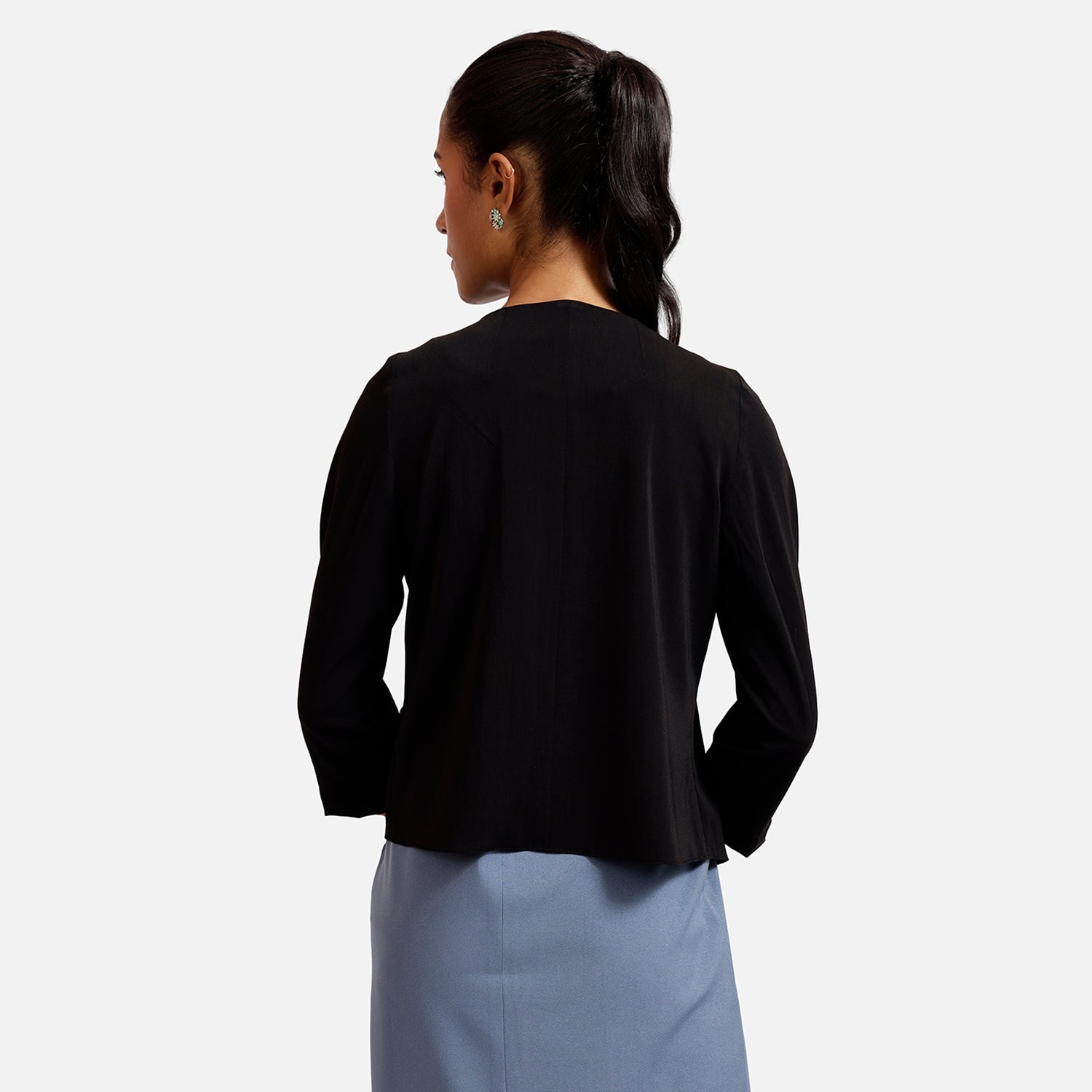 Black Asymmetrical Shrug for Women-3