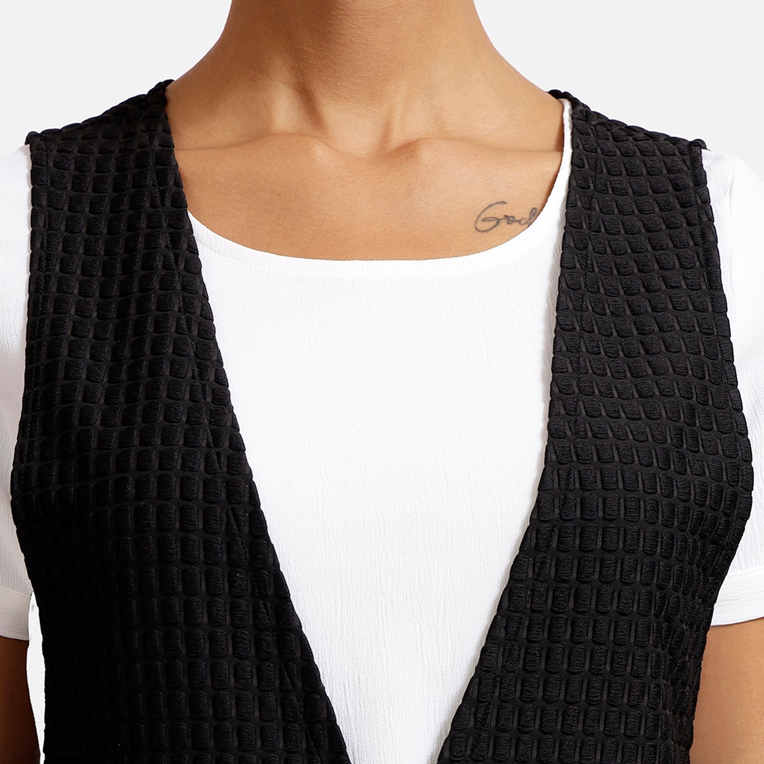 Black And White Double Layer Texture Dresses for Women -3