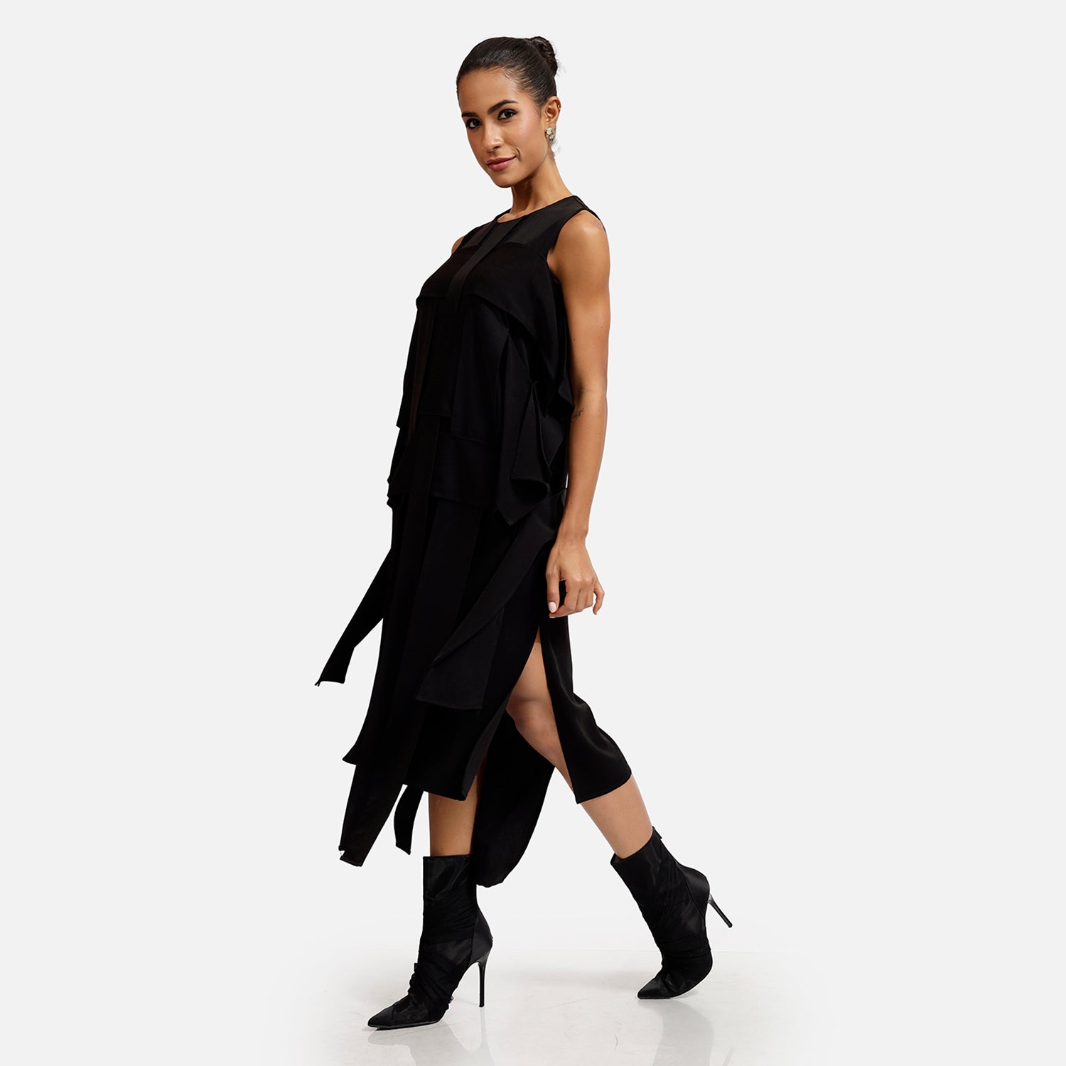 Black Crepe Flap Patch Dress