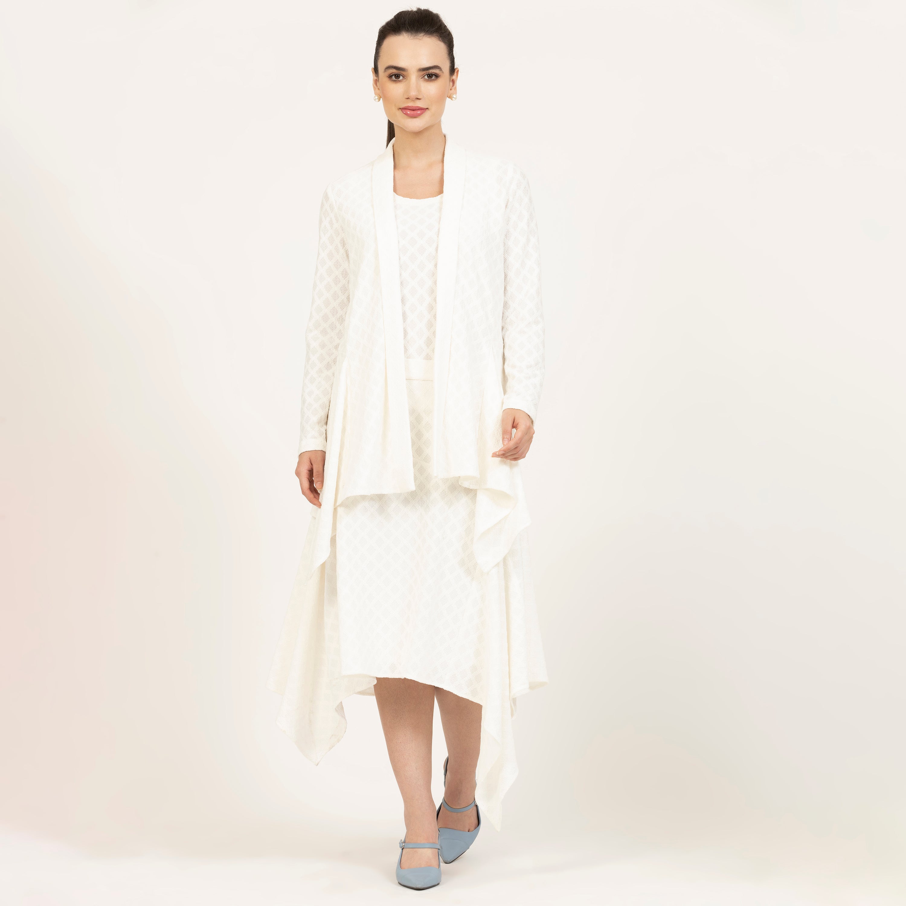 Off-White Diamond Textured Lycra Shrug-6