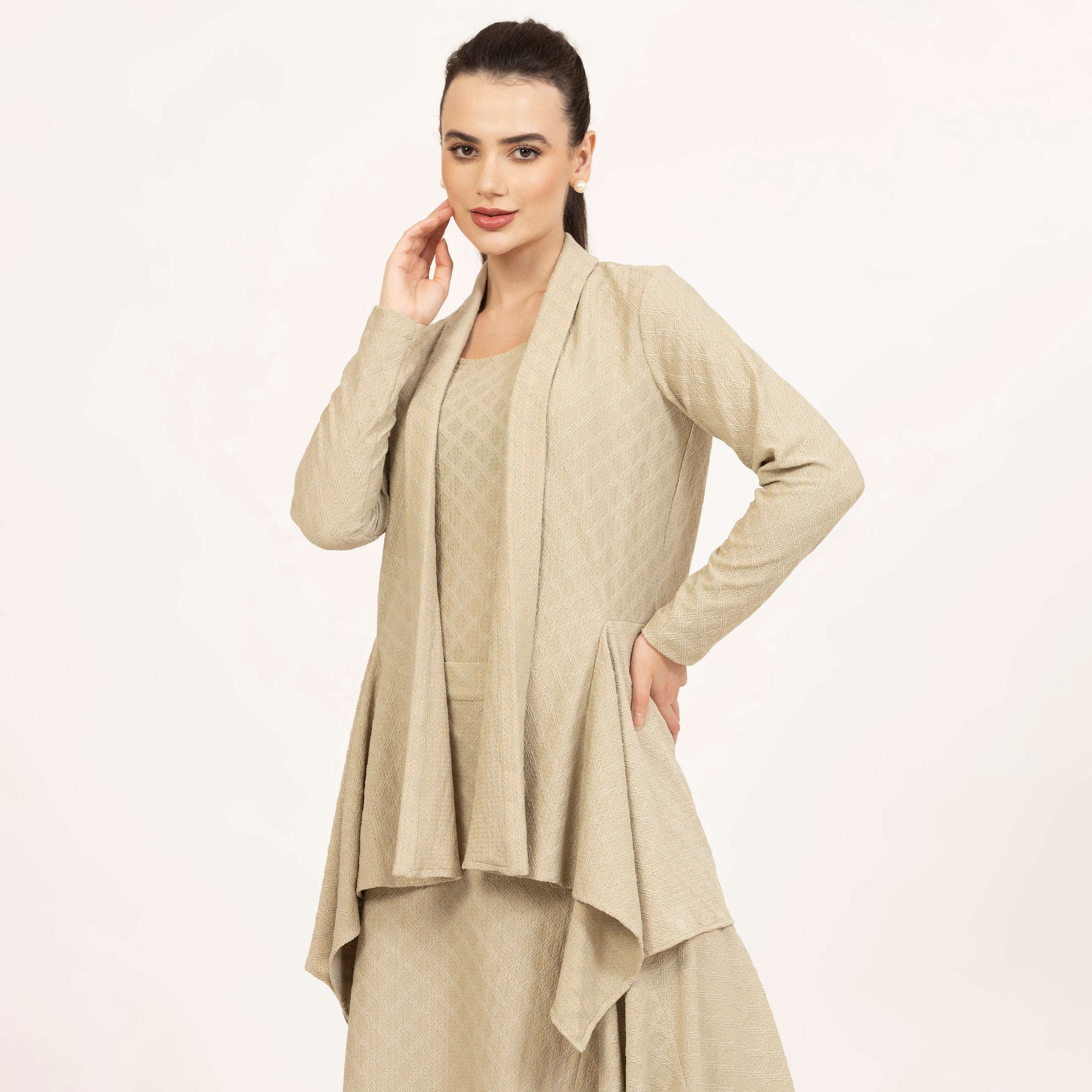 Beige Diamond Textured Lycra Shrug-1