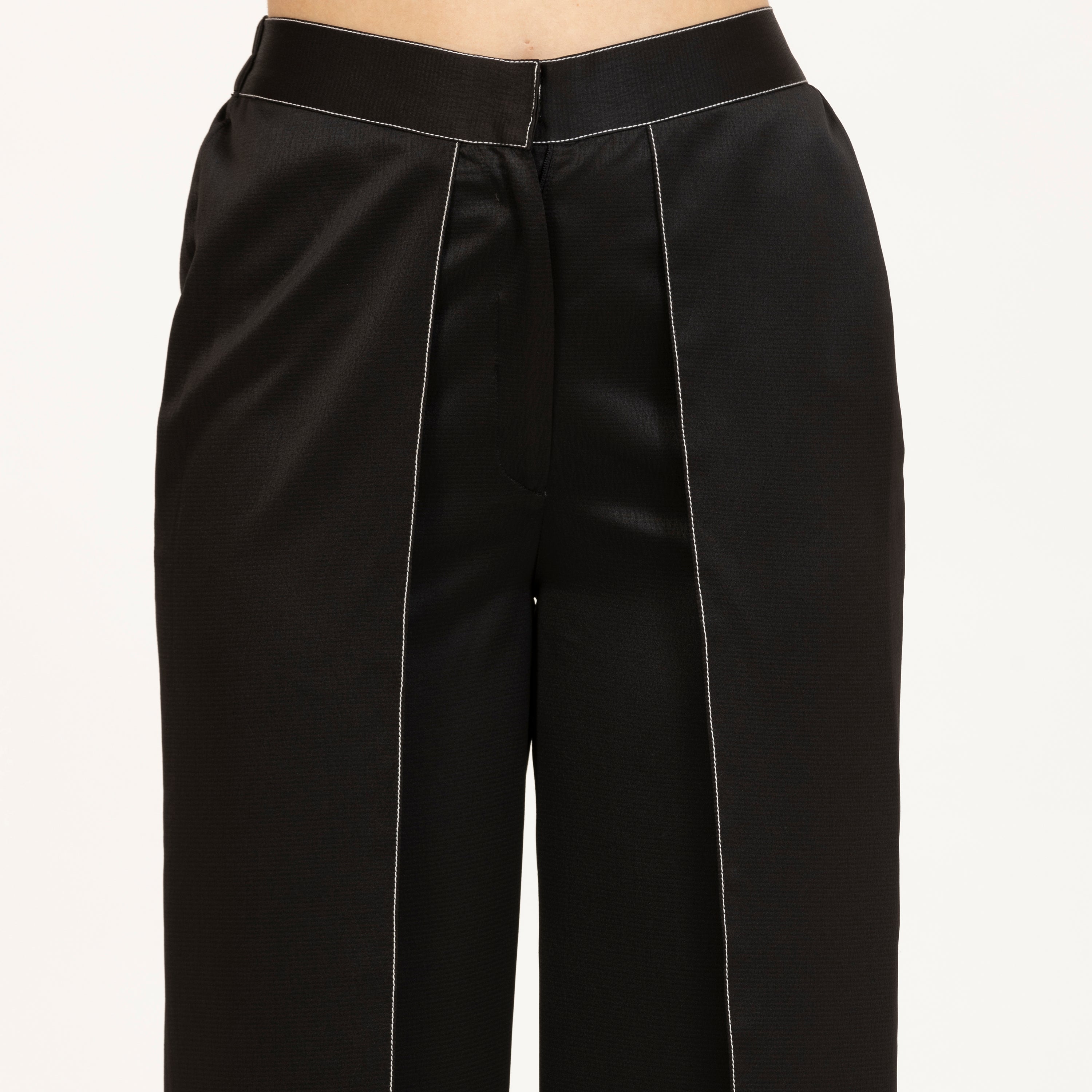 Black Texture Satin Flap Plazzo With Top Stitching