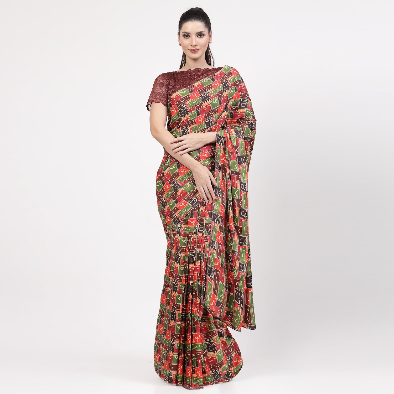 Multicolour Box Print Saree