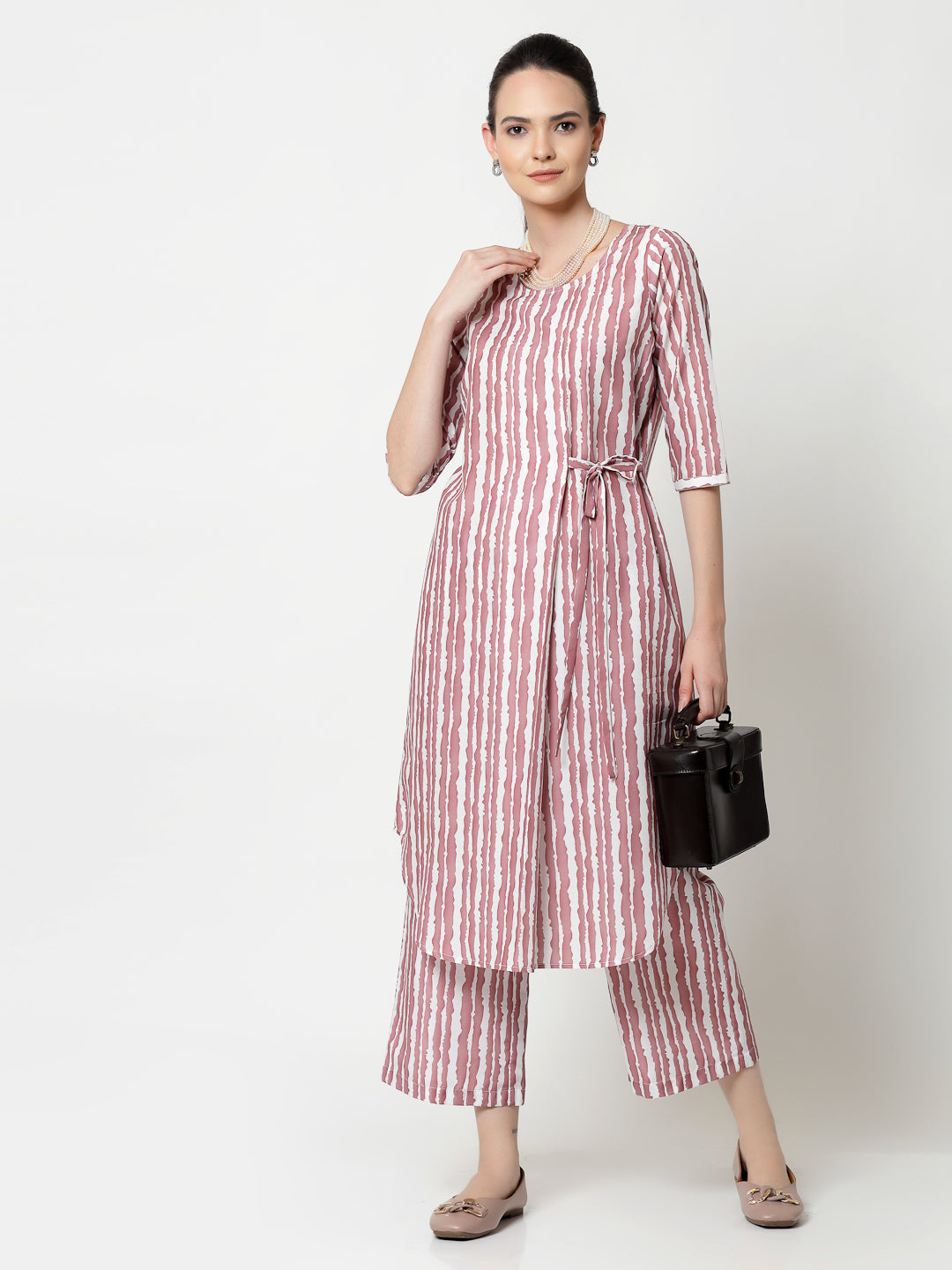 Pink & White Stripe Plazzo for Women-1