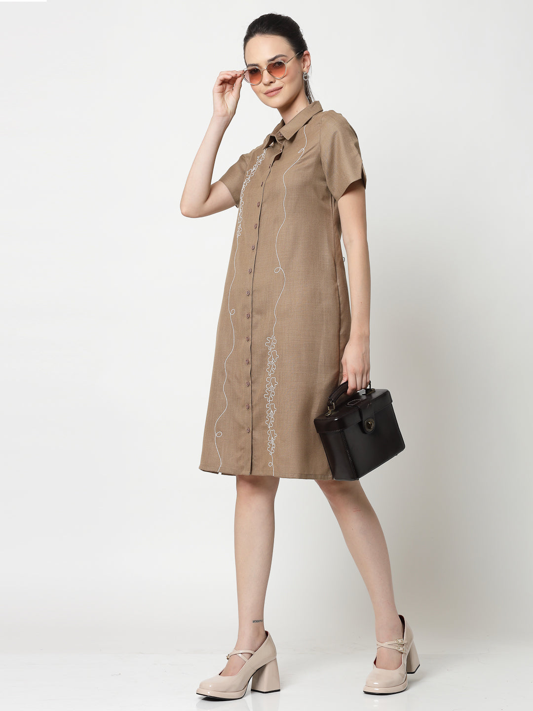 Dark Beige Long Tunic for Women Workwear