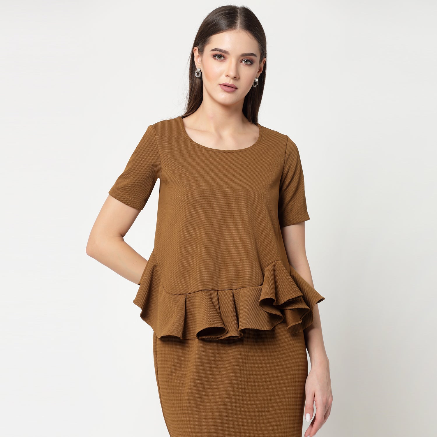 Mustard Lycra Peplum Top Online