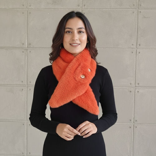 Orange Fur Collar with Buttons for Women